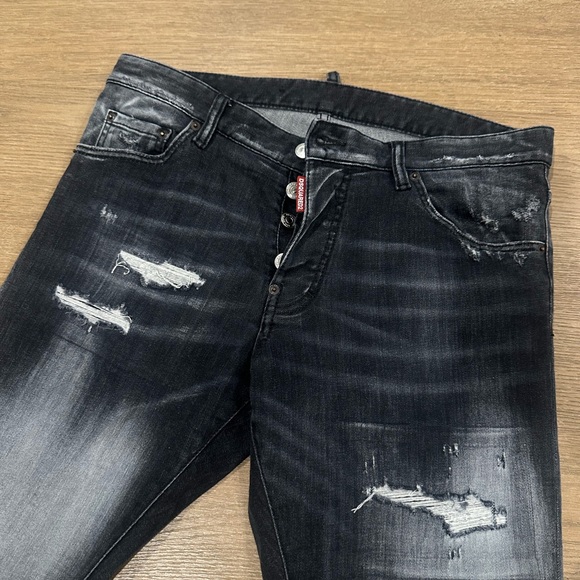 Men's Black Distressed Jeans - Picture 1 of 5
